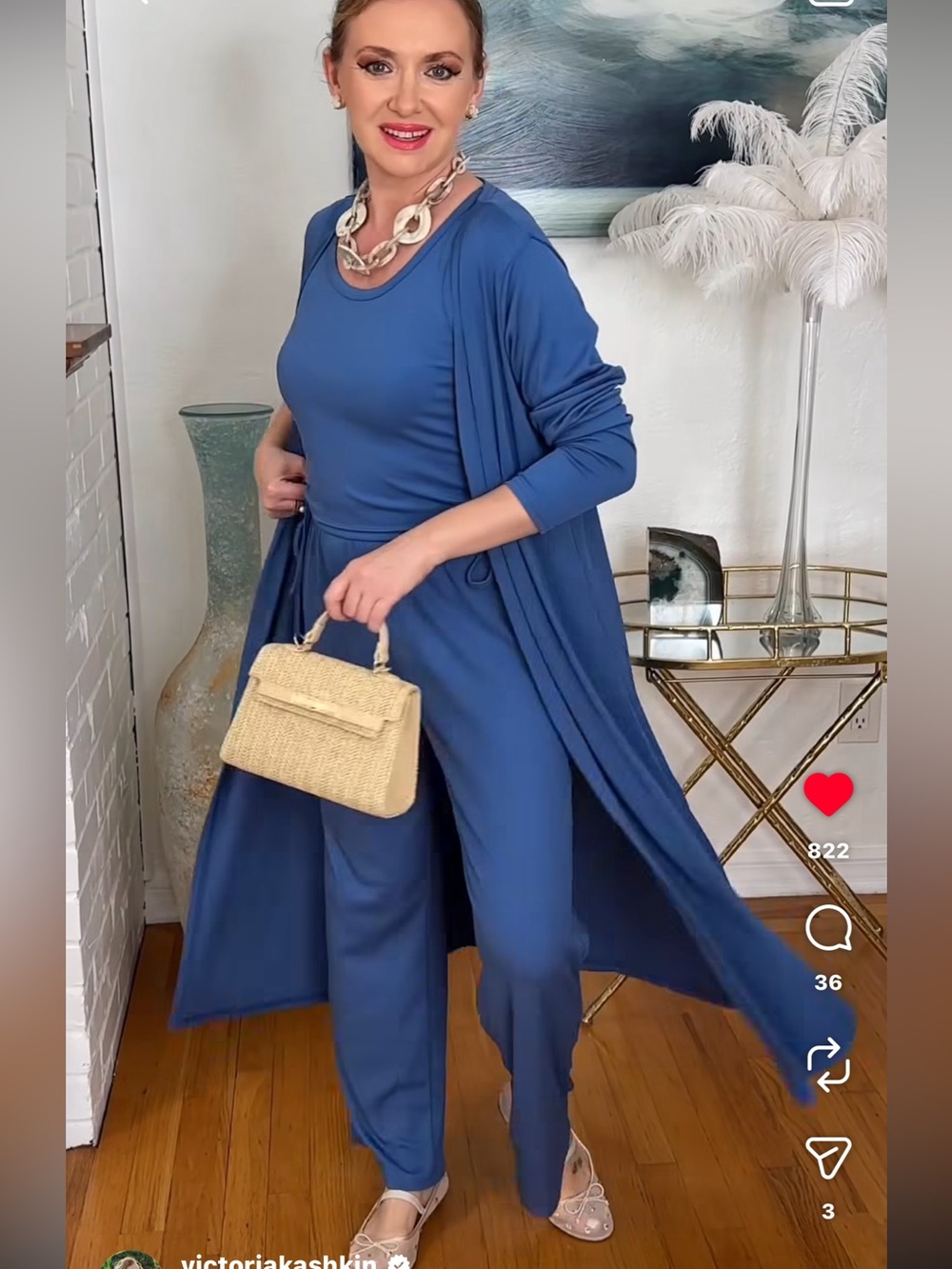 Ekouaer 3 Piece Lounge Set Drawstring Side Sweatsuit Cardigan Pants Tank Blue S